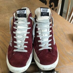 Golden Goose funky red suede hi-tops.  The Real thing!!